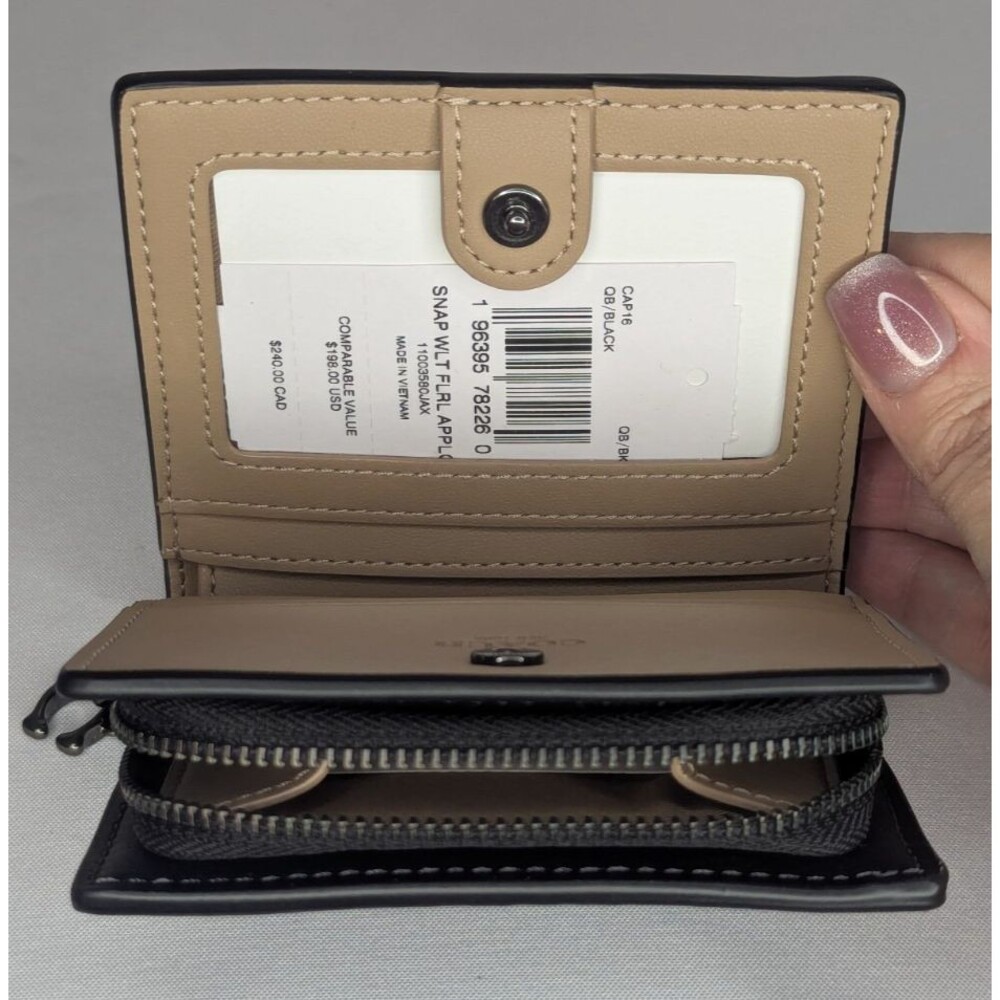 Coach Snap Wallet with Floral Applique - Black, Pink Rivets, Gunmetal, NWT - Picture 8 of 9
